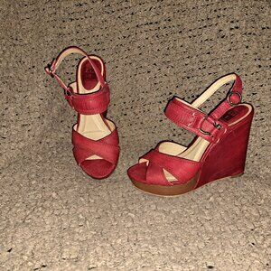 FRYE-Alexa Criss Cross Red Leather Wedge Sandals-Sz 6-Near Mint